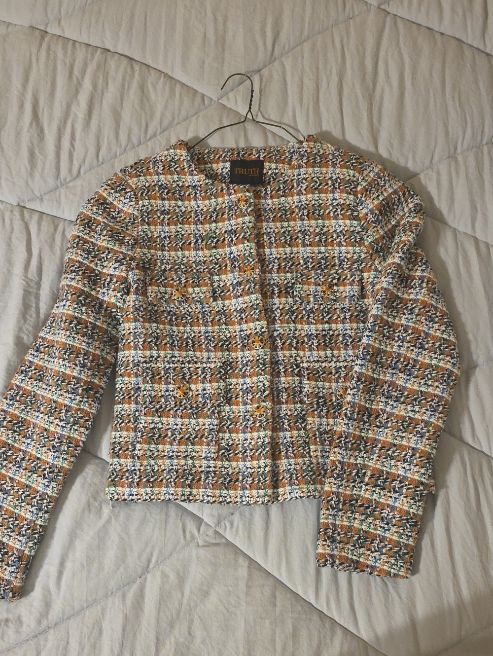 Truth Multicolor Tweed Cropped Blazer - Cream, Tan, Blue & Brown